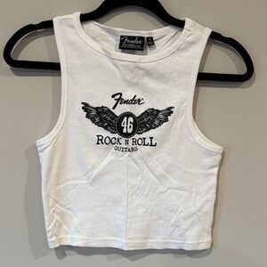 Fender White Rock N Roll Crop Top NWOT